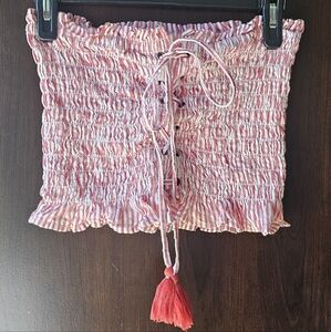 American Eagle Outfitters Light Red and White Striped Tube Top